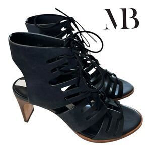 MATT BERNSON Black Oiled Leather Miro Gladiator Heels Size 6 NIB